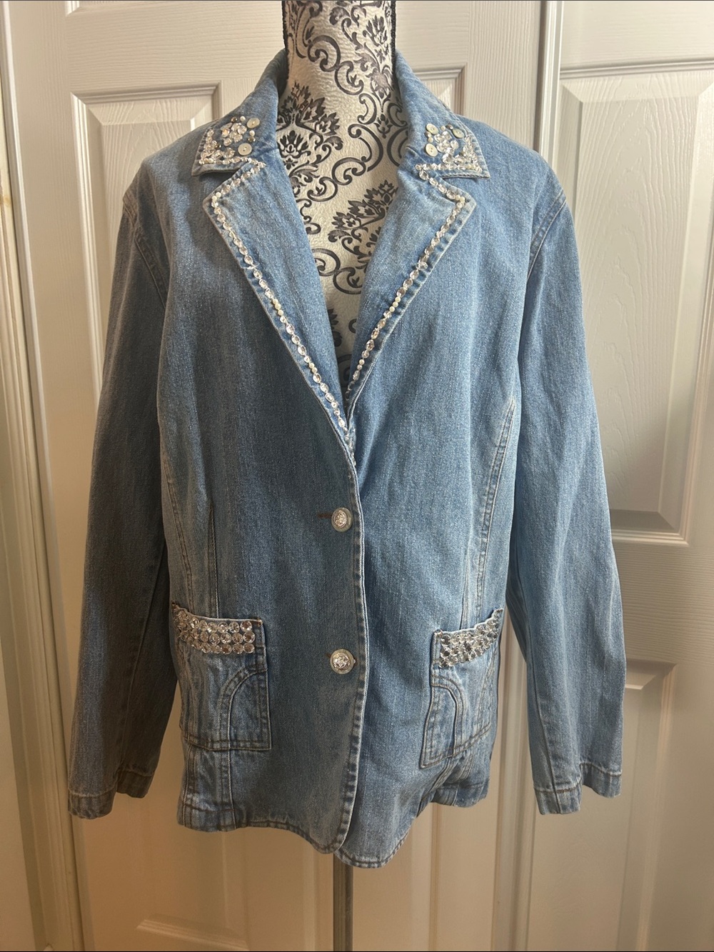 Jeanology Collection Embellished Light Blue Denim Jacket Blazer Dazzle 20W